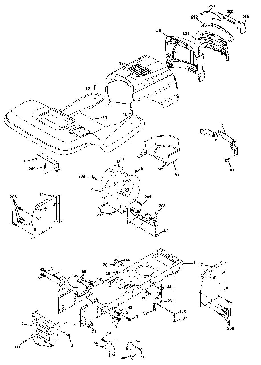Chassis And Enclosures Diagram and Parts List for LT1538 (954569776-D)(2003-01) Husqvarna Lawn Tractor
