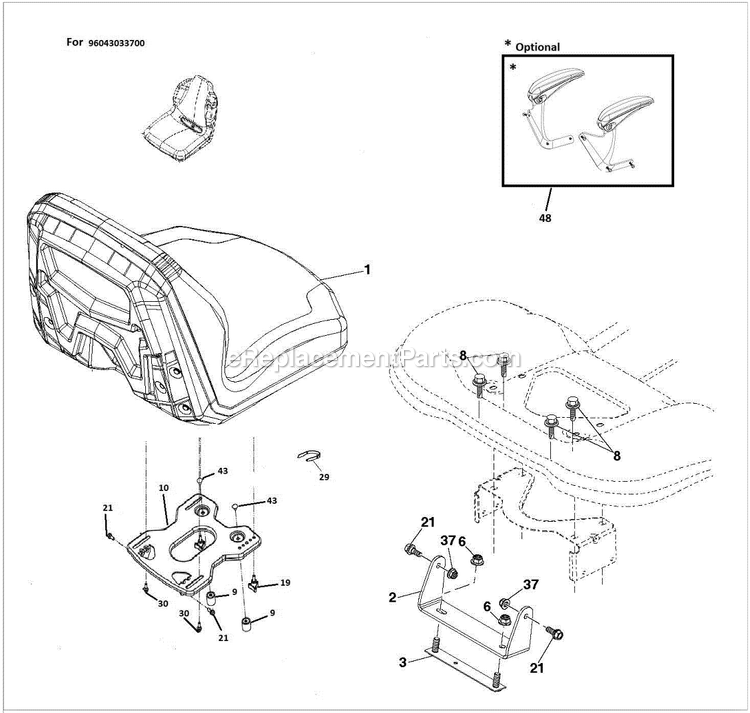 Seat A Diagram and Parts List for TS148XK  Husqvarna Lawn Tractor