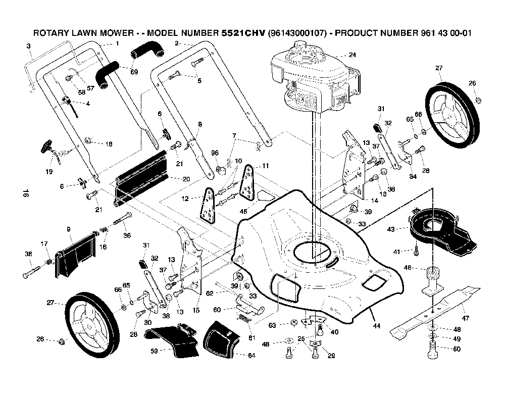 Frame Diagram and Parts List for 5521CHV (96143000107)(2007-09) Husqvarna Lawn Mower