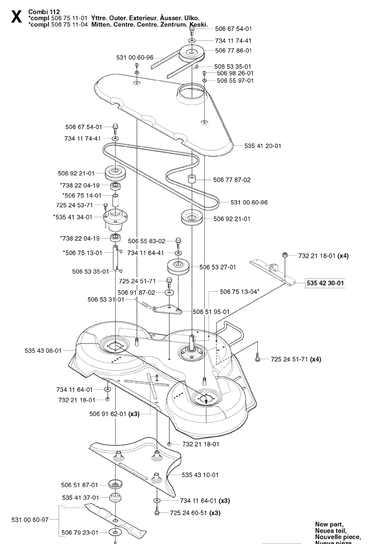 44 Inch/112cm Cutting Deck Diagram and Parts List for PR18 2003-02 Husqvarna Lawn Mower