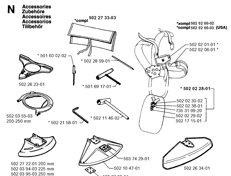 Accessories 2 Diagram and Parts List for 250RX 19954000001-19973100000 Husqvarna Brush Cutter