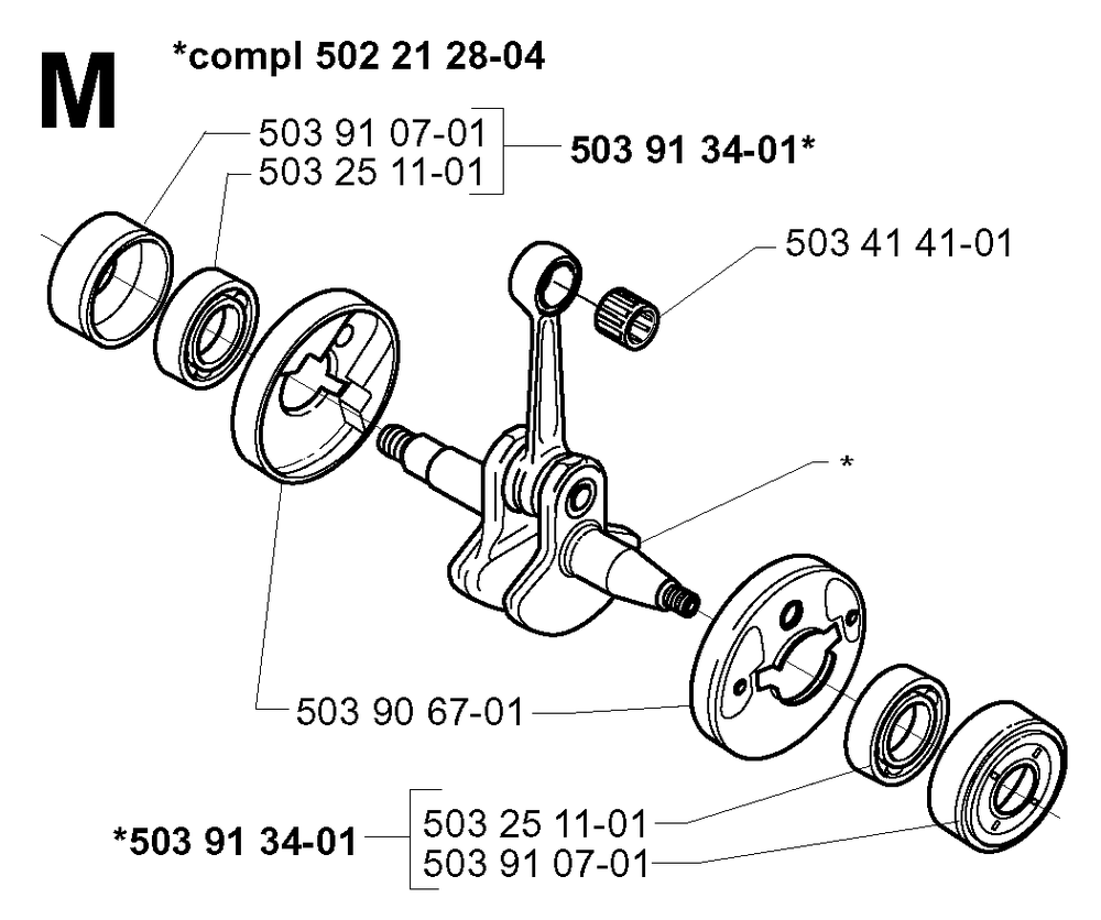 Crankshaft Diagram and Parts List for 232RD 20001400001 & Above Husqvarna Trimmer