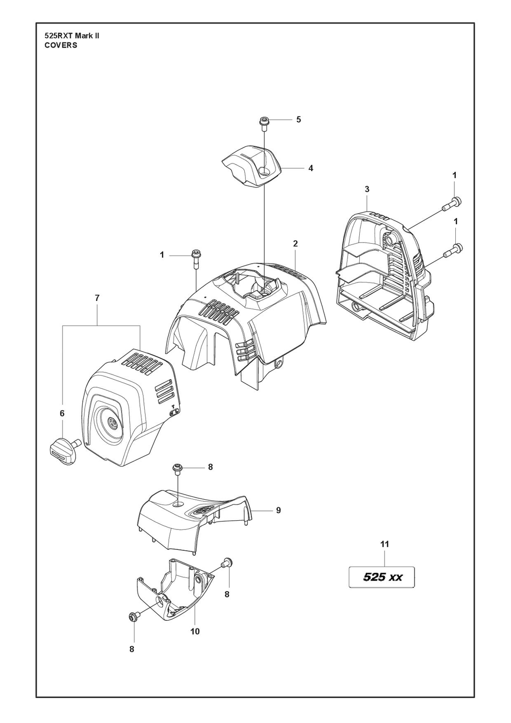 Covers Diagram and Parts List for 525RXTMARKII  Husqvarna Brush Cutter