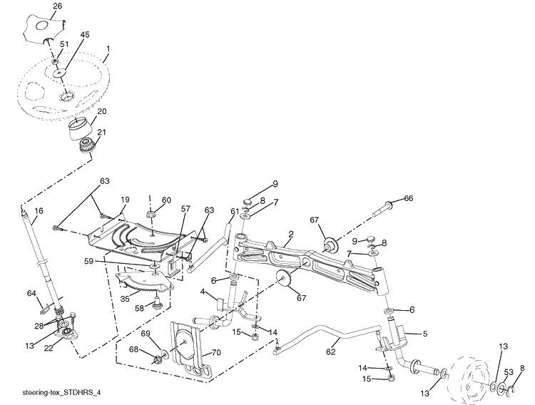 Steering Assembly Diagram and Parts List for LGT2554 (96045001501)(2009-05) Husqvarna Lawn Mower