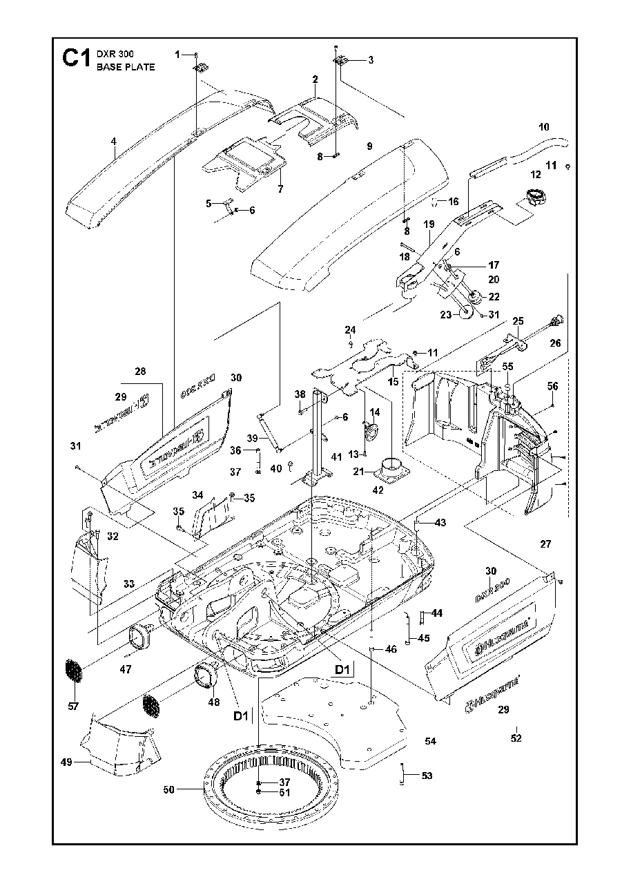 Base Plate Diagram and Parts List for DXR300 (1 & Above)(2013-08) Husqvarna Demolition Hammer