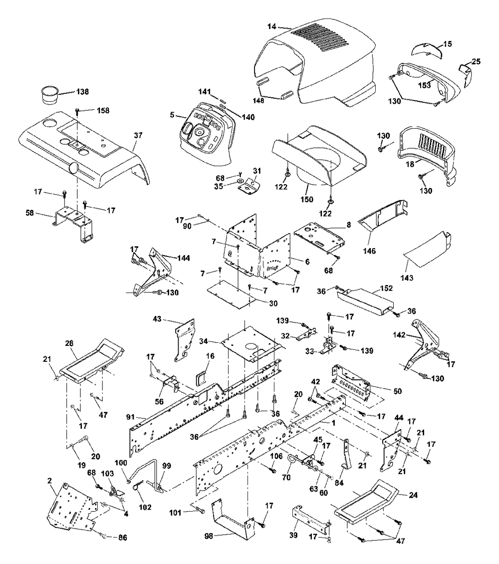 Chassis And Enclosures Diagram and Parts List for GTH2250 (954567093-B)(2001-02) Husqvarna Lawn Tractor