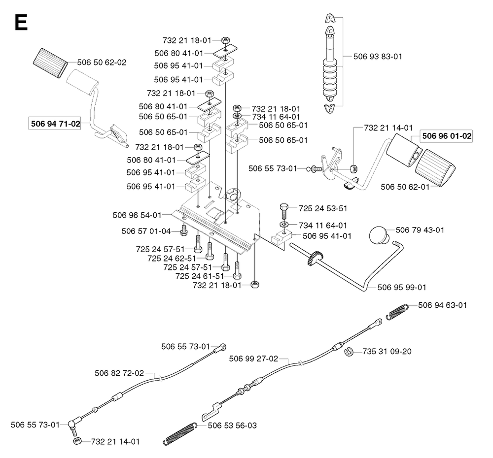 Pedals Diagram and Parts List for PF21 2002-03 Husqvarna Lawn Tractor