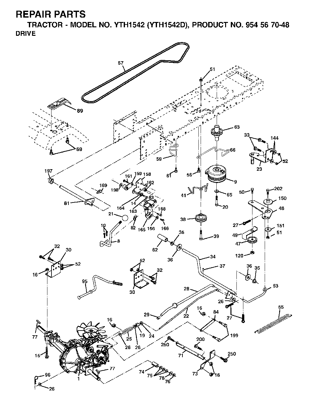 Drive Diagram and Parts List for YTH1542D (954567048)(2001-11) Husqvarna Lawn Tractor