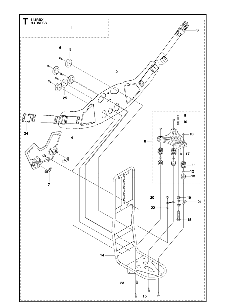 Harness 2 Diagram and Parts List for 543RBX 20182200001-Current Husqvarna Brush Cutter