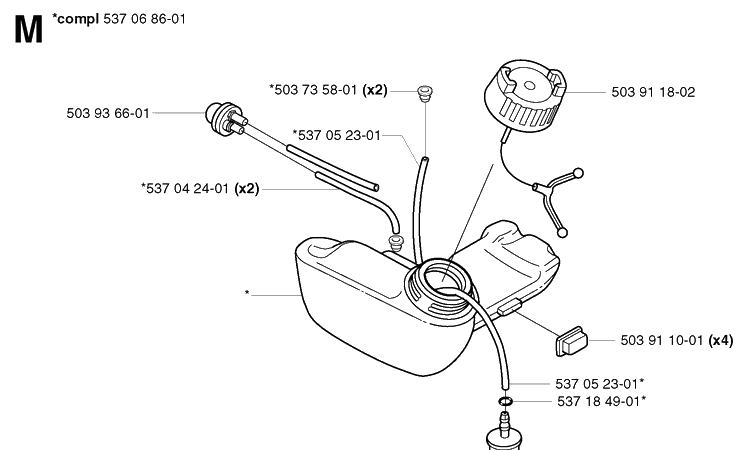 Fuel Tank Diagram and Parts List for 326LX 20023100001-20041000000 Husqvarna Edger