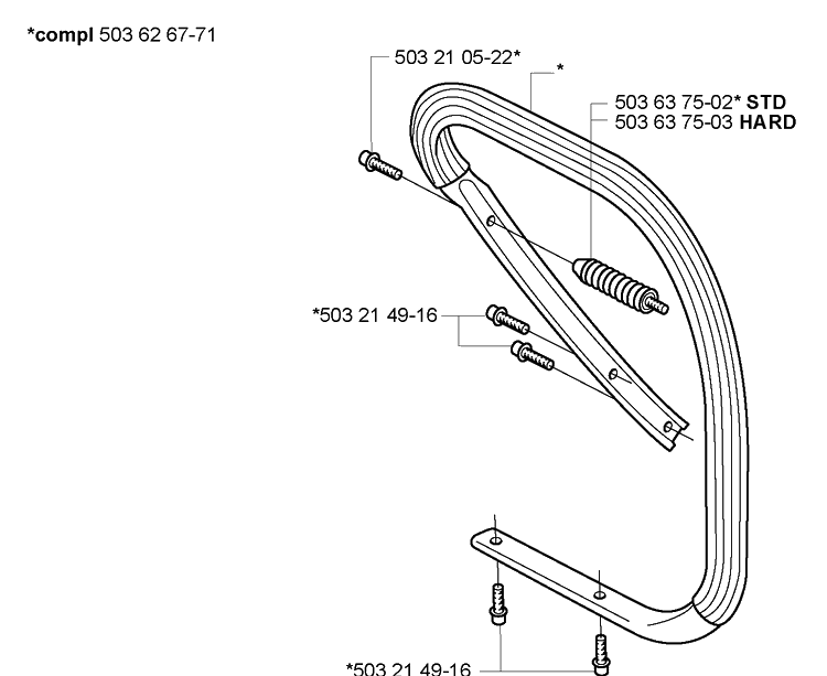 Front Handle Diagram and Parts List for 362XP 2005-05 Husqvarna Chainsaw