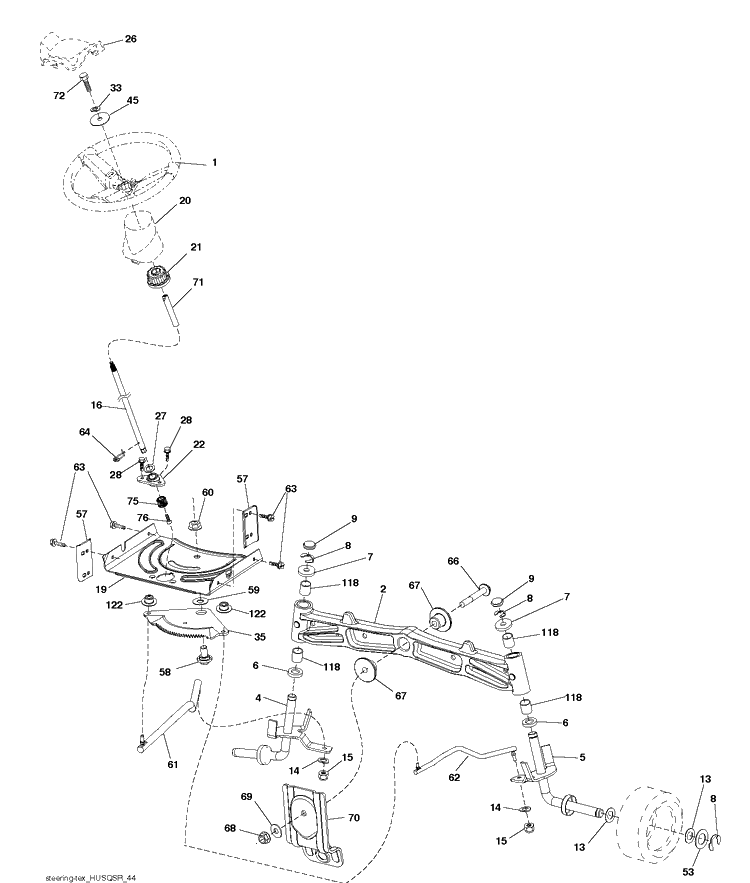 Steering Diagram and Parts List for LT1597 (96041041100)(2017-08) Husqvarna Lawn Tractor