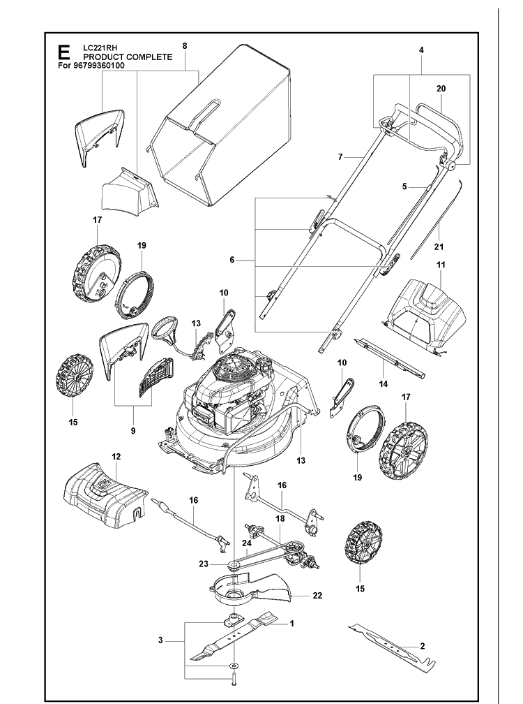 Product Complete Diagram and Parts List for LC221RH  Husqvarna Lawn Mower