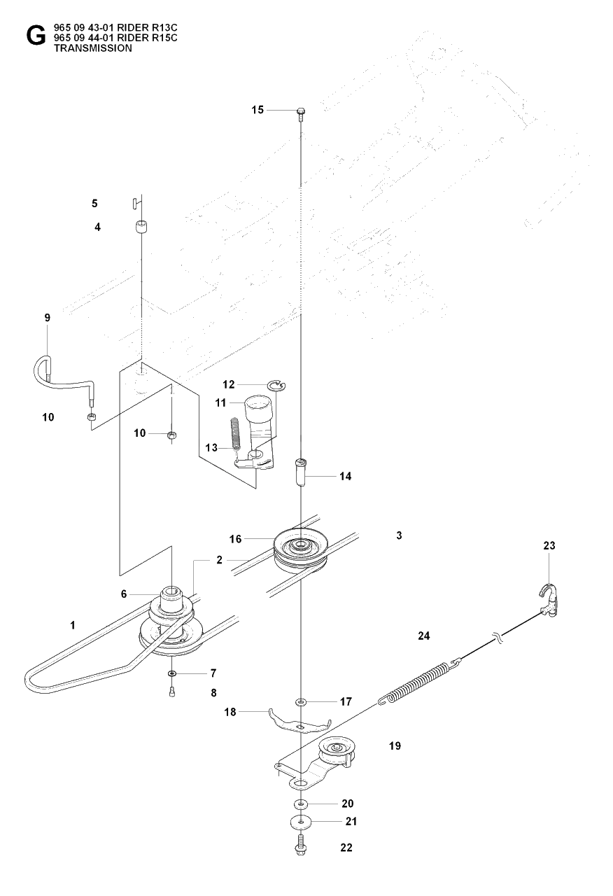 Transmission 4 Diagram and Parts List for R13C (965094301)(2007-01) Husqvarna Lawn Tractor