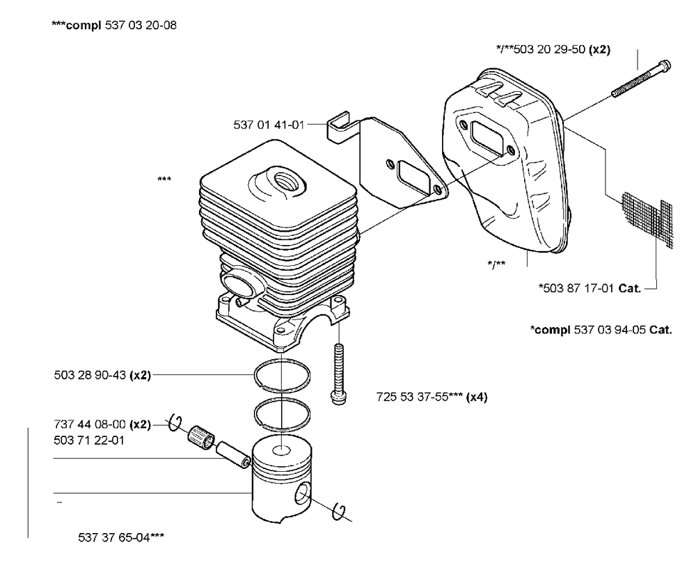 Piston/Cylinder Diagram and Parts List for 323L 2005-03 Husqvarna Trimmer