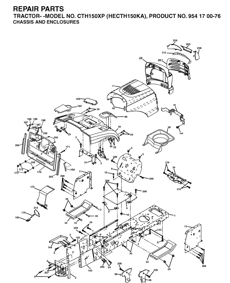 Chassis And Enclosures Diagram and Parts List for CTH150XP (HECTH150KA)(2003-01) Husqvarna Lawn Tractor