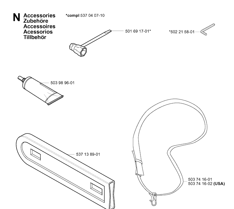 Accessories Diagram and Parts List for 325P 20010500001-20010500001 Husqvarna Pole Saw