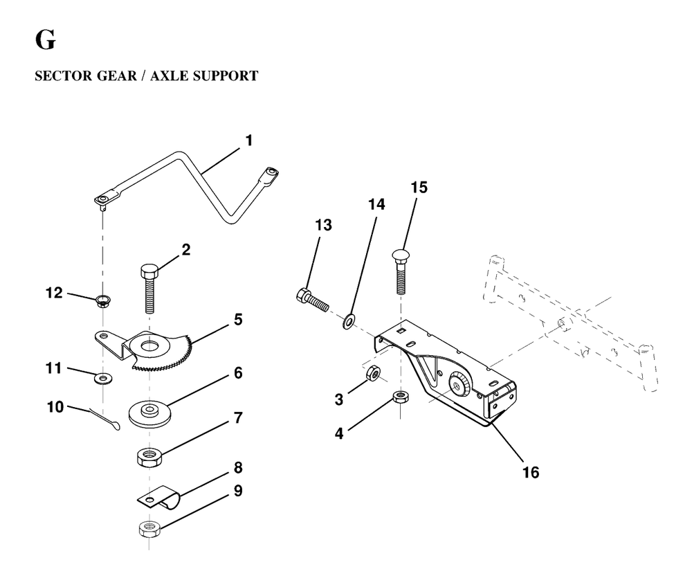 Sector Gear / Axle Support Diagram and Parts List for LT125 (954170002-A)(1997-03) Husqvarna Lawn Tractor
