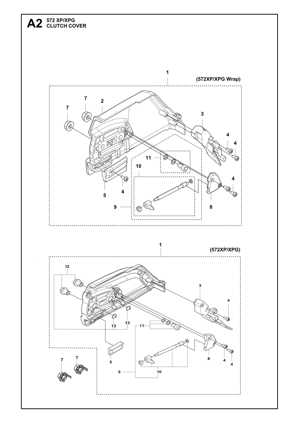 Clutch Cover Diagram and Parts List for 572XP-572XPG 572 XP W-572 XP GW Husqvarna Chainsaw