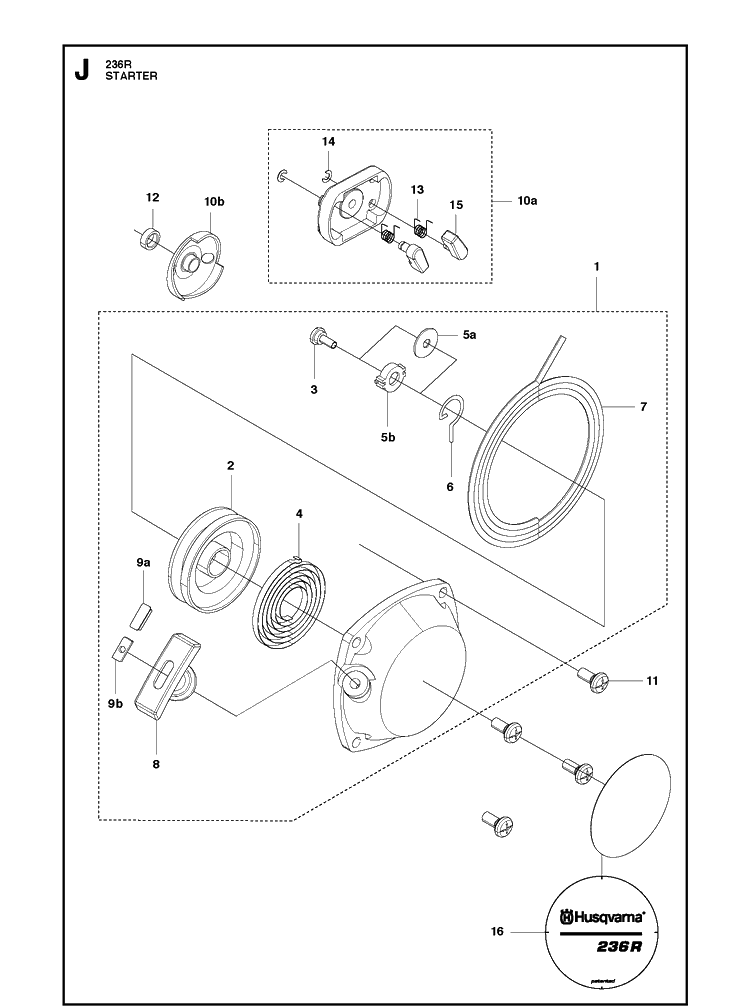Starter Diagram and Parts List for 236R  Husqvarna Brush Cutter