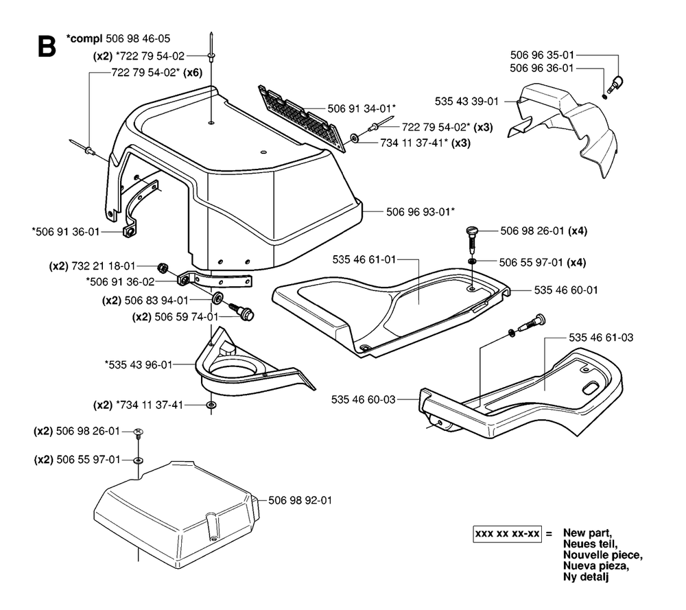 Hood Diagram and Parts List for R16 (953521401)(2006-01) Husqvarna Lawn Tractor