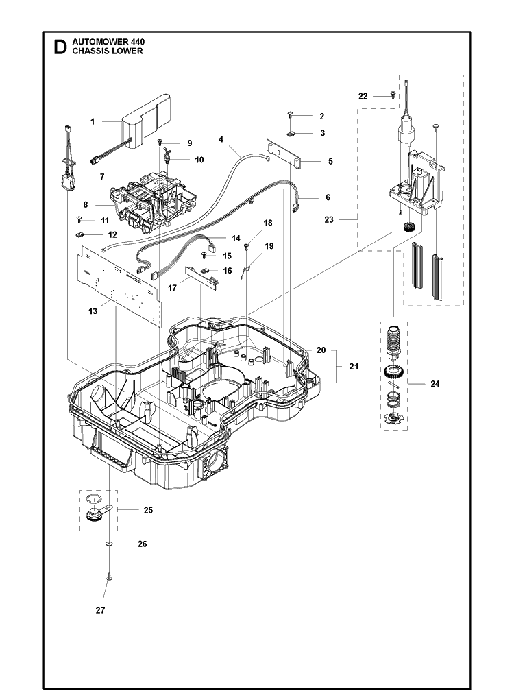 Chassis Lower Diagram and Parts List for 440 2019 Husqvarna Lawn Mower