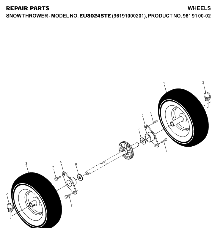 Wheels And Tires Diagram and Parts List for 8024STE (96191000201)(2007-01) Husqvarna Snow Blower
