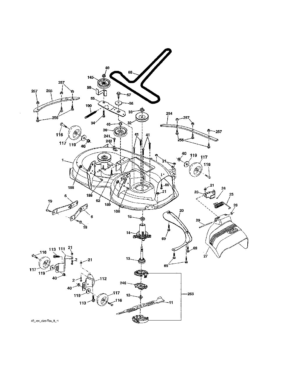 Mower deck Diagram and Parts List for YT42CS-502120  Husqvarna Lawn Tractor