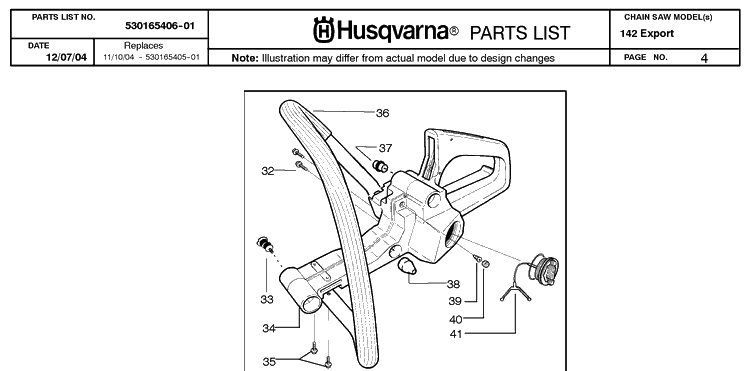 Ignition System Diagram and Parts List for 142 20050100001-20064900000 Husqvarna Chainsaw