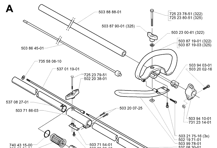 Shaft And Handle Diagram and Parts List for 322L 20000100001-20020100000 Husqvarna Edger