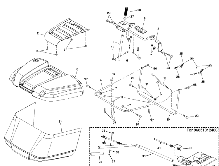 Bagger Diagram and Parts List for TC138  Husqvarna Lawn Tractor