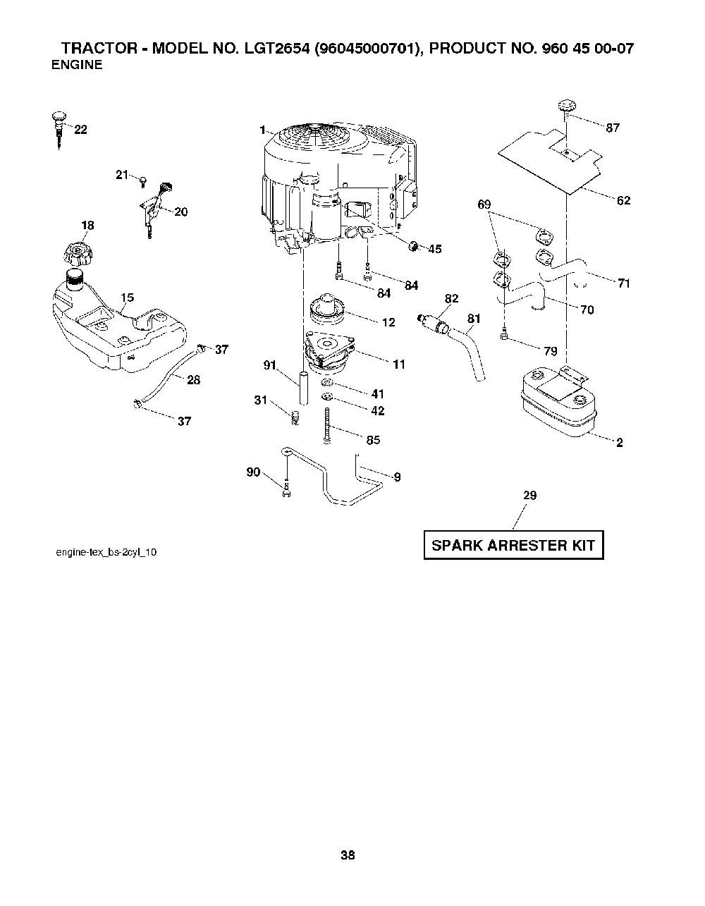 Engine Diagram and Parts List for LGT265496045000701 2008-01 Husqvarna Lawn Tractor