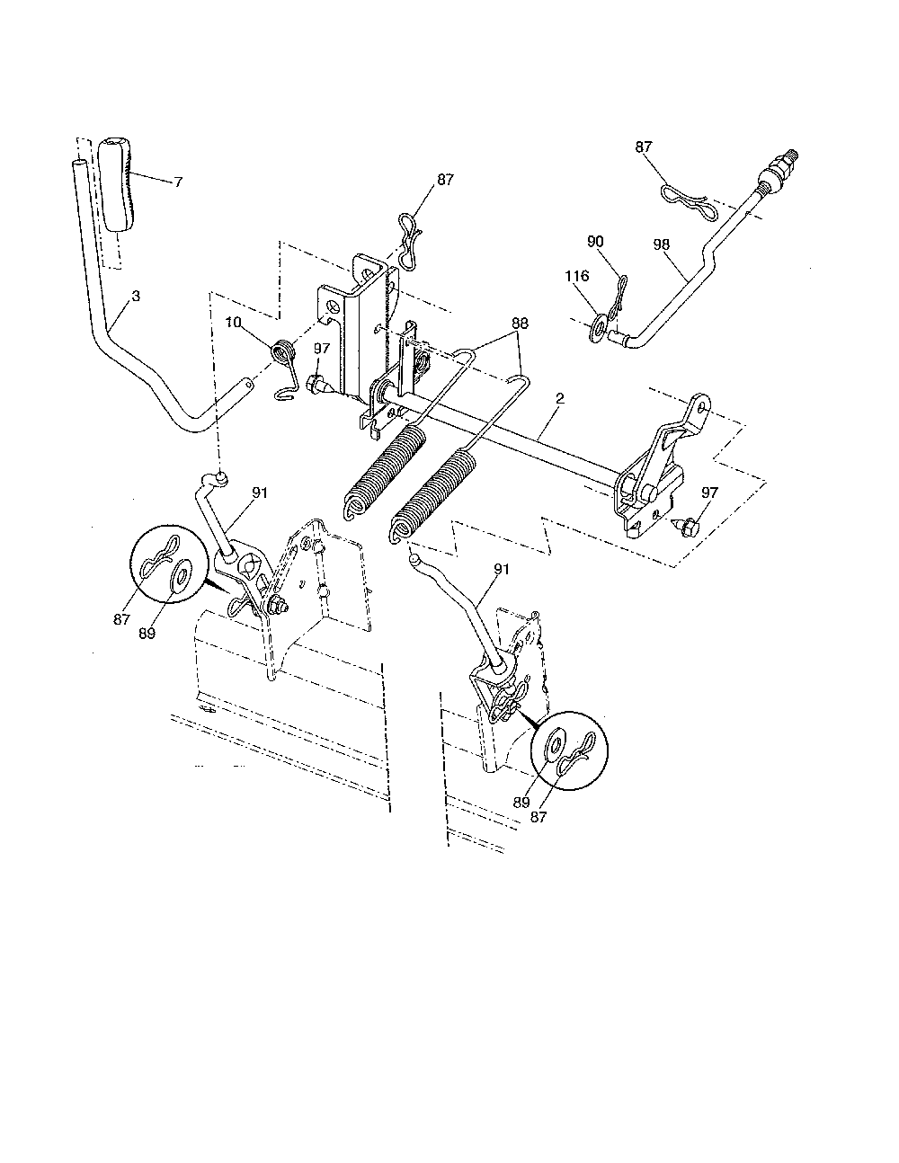 Mower lift Diagram and Parts List for 96045004700  Husqvarna Lawn Tractor