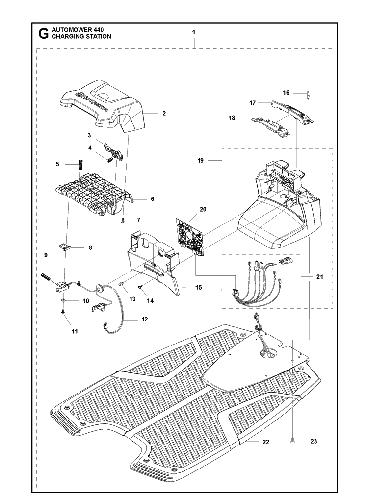 Charging Station Diagram and Parts List for 440 2019 Husqvarna Lawn Mower