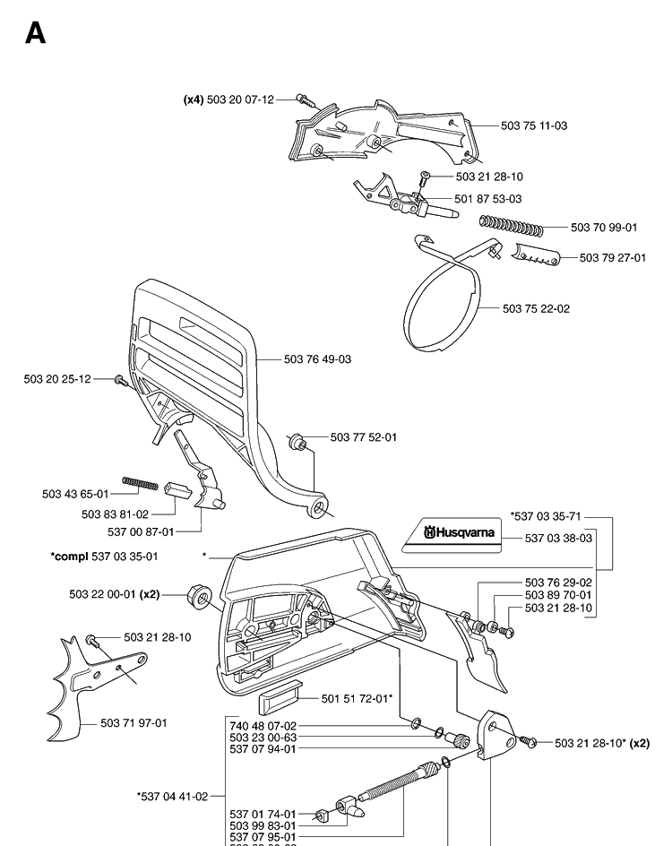Chain Brake And Clutch Cover Diagram and Parts List for 365 20070900001-20101800000 Husqvarna Chainsaw