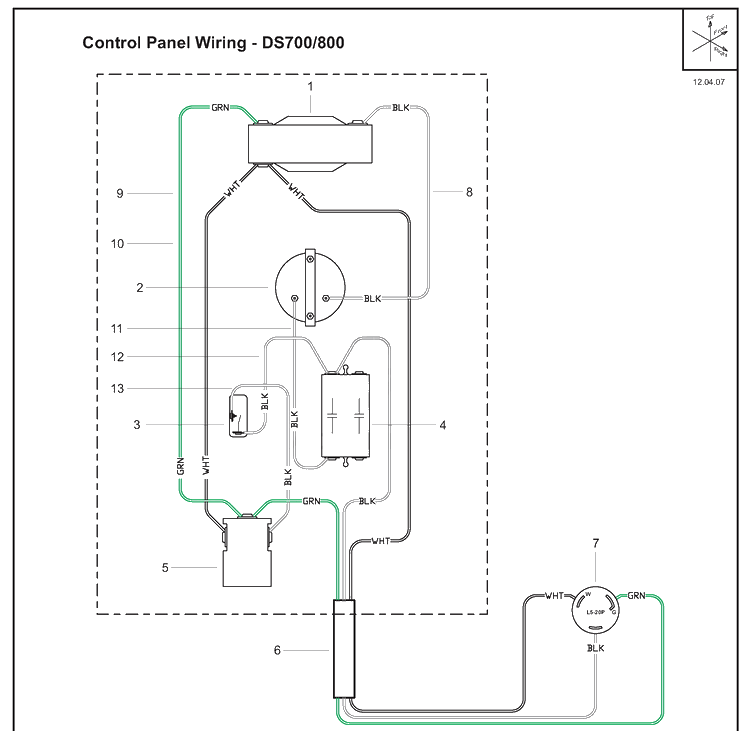Control Panel Wiring Diagram and Parts List for DS700 (504625401)(2007-12) Husqvarna Lawn Tractor Accessories