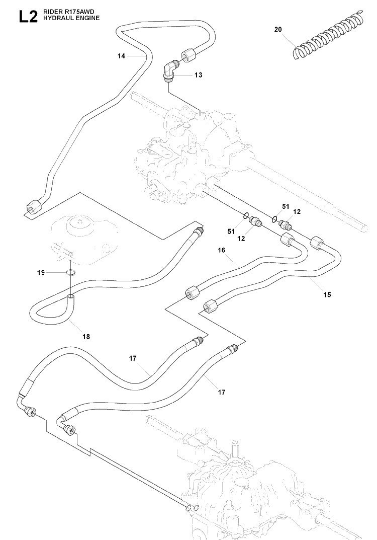 Hydraulic Pump - Motor 2 Diagram and Parts List for RIDER175AWD (965105001)(2009-04) Husqvarna Lawn Mower
