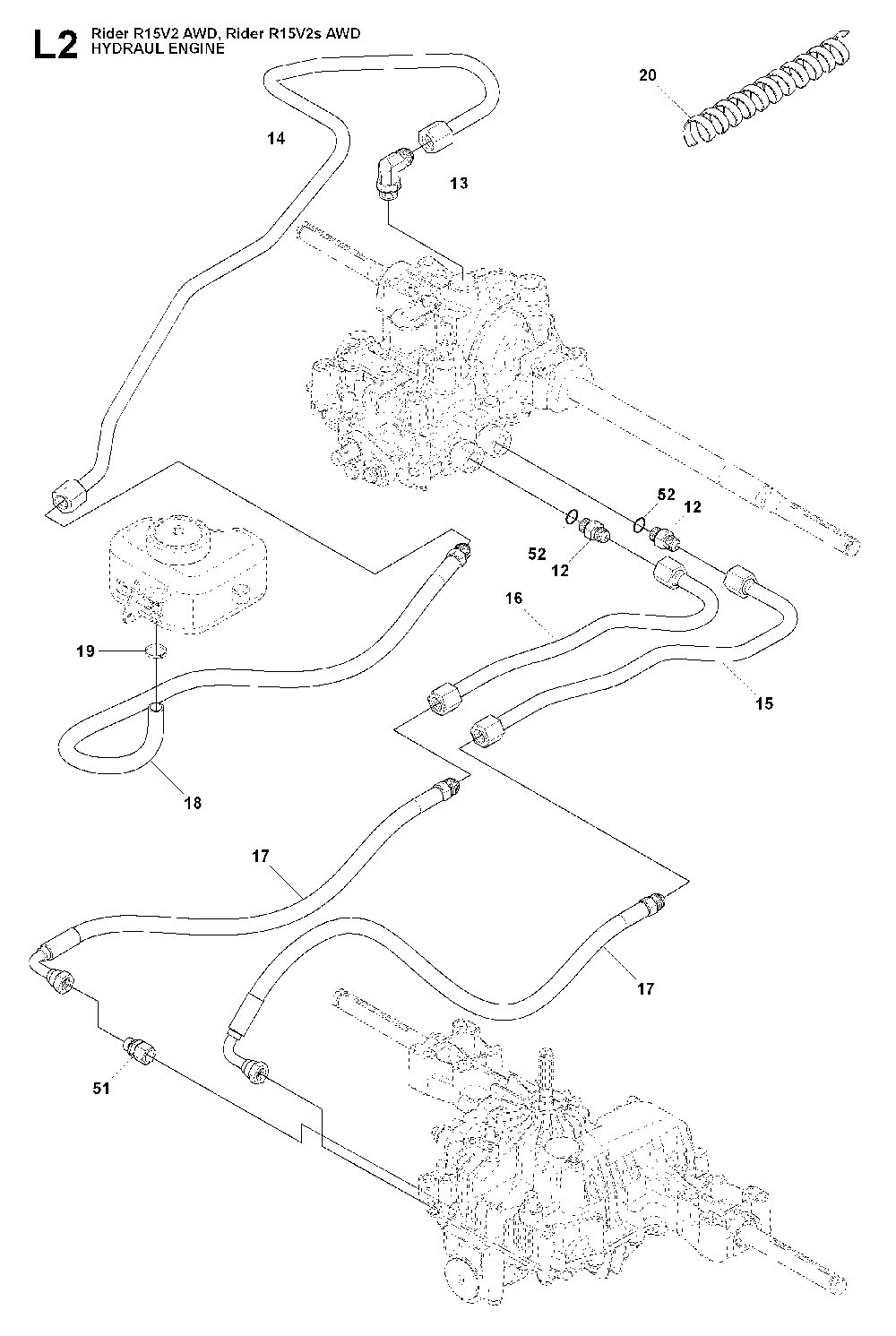 Hydraulic Pump - Motor Diagram and Parts List for RIDER15V2SAWD (965200901)(2009-04) Husqvarna Lawn Tractor