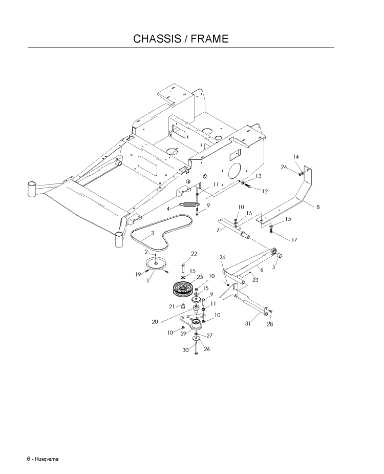 Chassis Lower Diagram and Parts List for LZF5227 (966956701)(2009-07) Husqvarna Lawn Mower