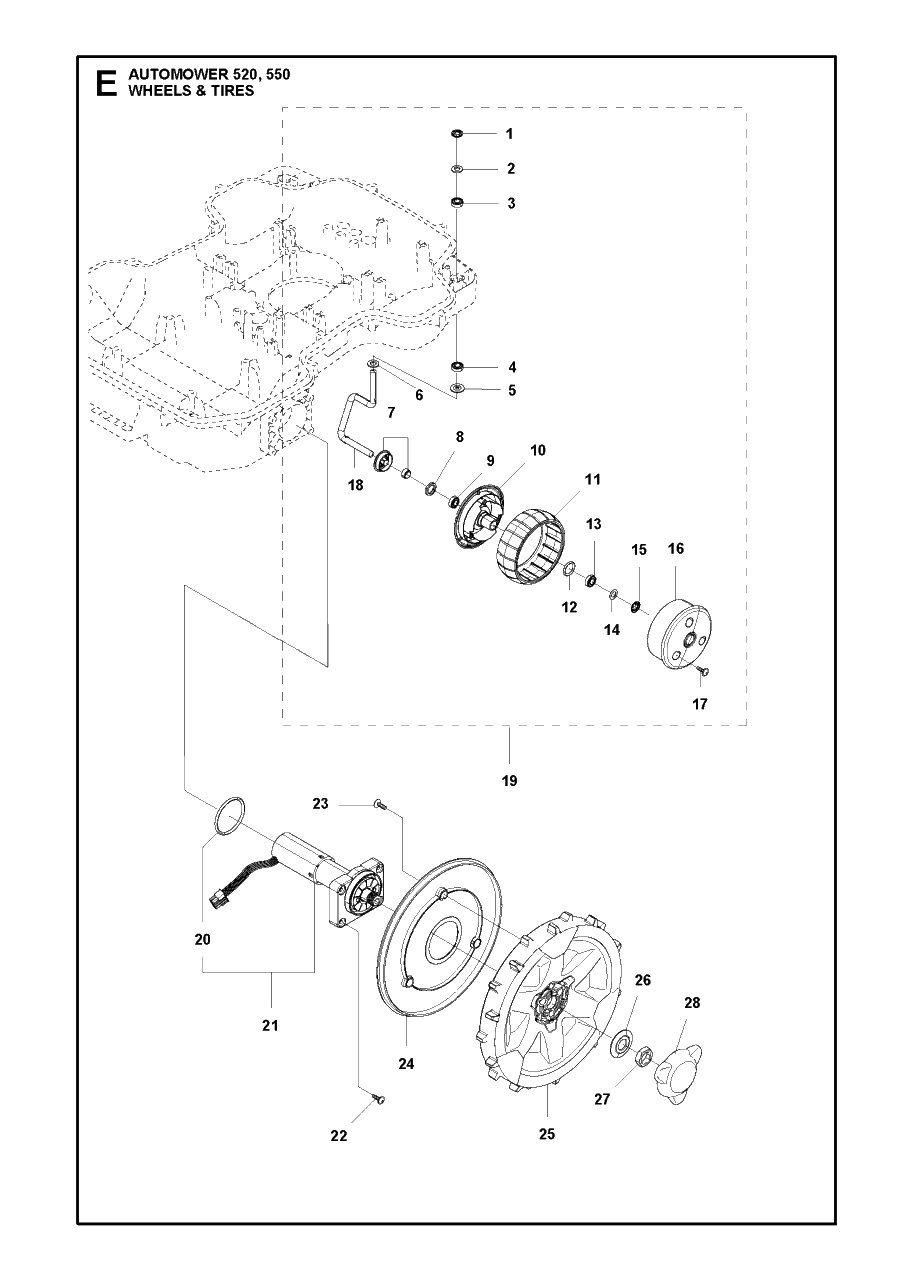 Wheels And Tires Diagram and Parts List for 550 2018 Husqvarna Lawn Mower