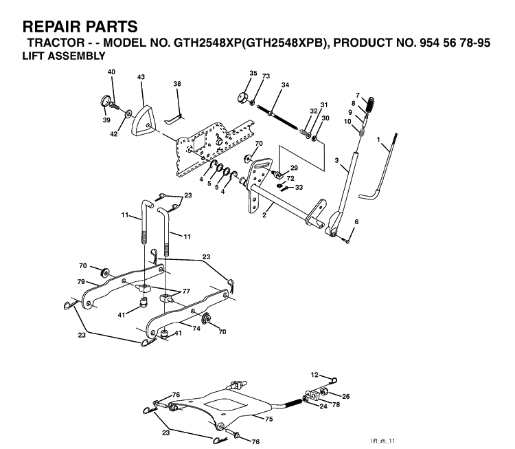 Mower Lift / Deck Lift Diagram and Parts List for GTH2548XP-GTH2548XPB 2003-05 Husqvarna Lawn Tractor