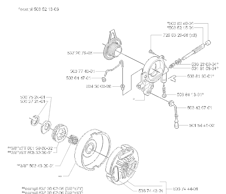 Clutch/Drum And Oil Pump Diagram and Parts List for 372XPW 2007-01 Husqvarna Chainsaw