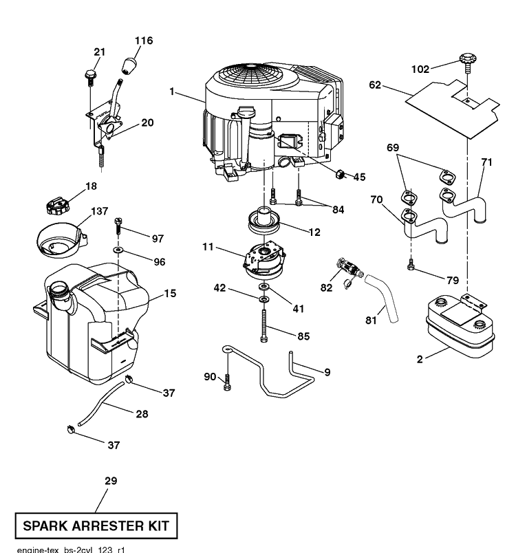 Engine Diagram and Parts List for CTH224TFI (96051011000)(2013-10) Husqvarna Lawn Tractor