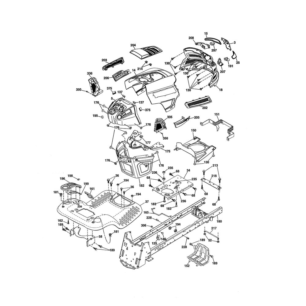 Chassis/Enclosures Diagram and Parts List for 917502140  Husqvarna Lawn Tractor