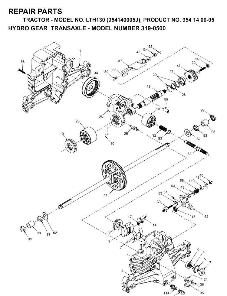 Transmission Diagram and Parts List for LTH130 (954140005J)(1998-10) Husqvarna Lawn Tractor
