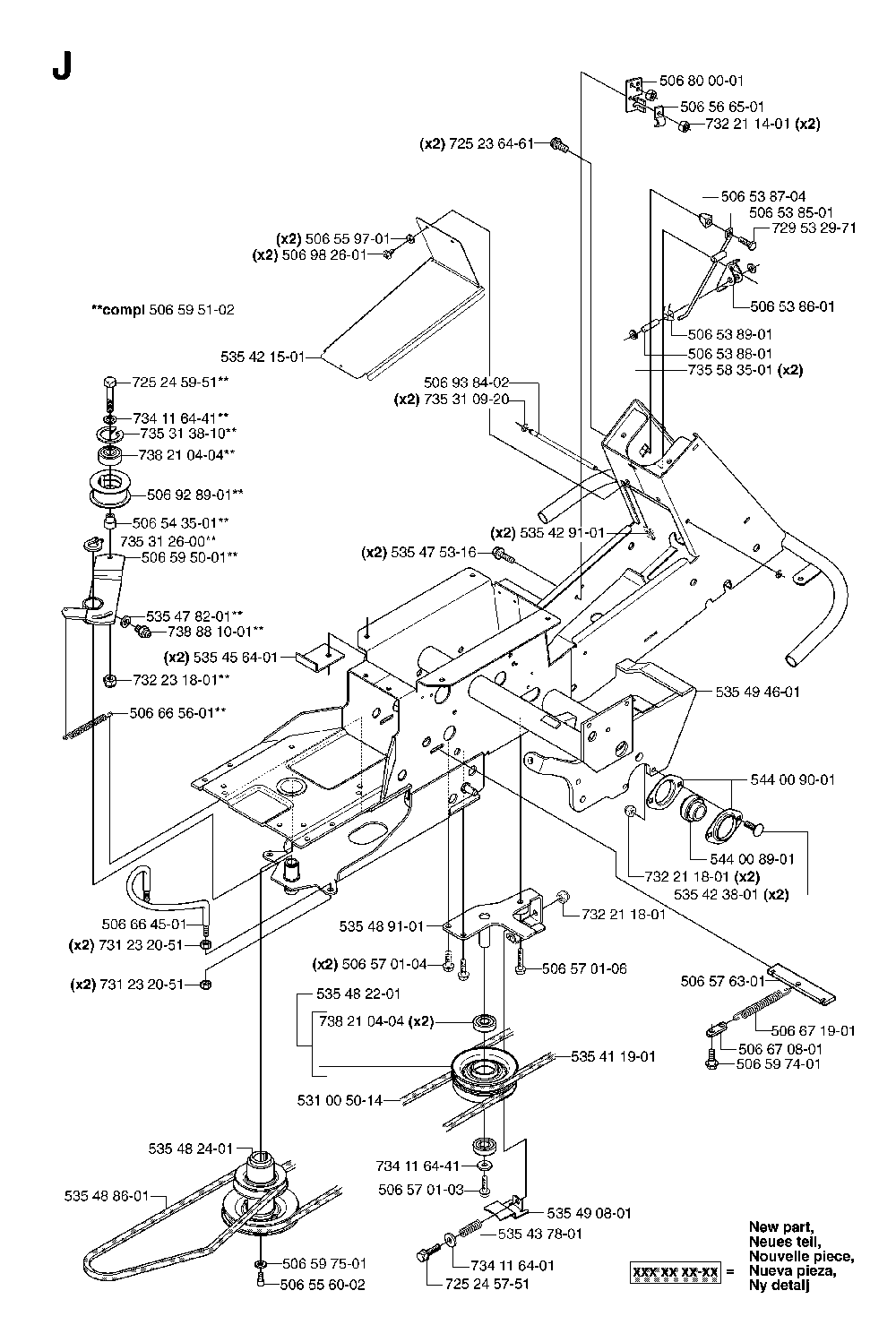 Frame Diagram and Parts List for RIDERPRO18AWD (953536601)(2005-03) Husqvarna Lawn Tractor