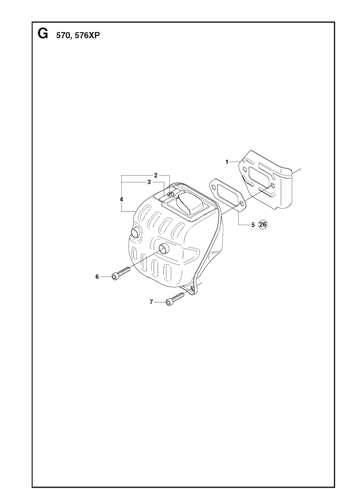 Muffler Diagram and Parts List for 576XP 20090100001-Current Husqvarna Chainsaw