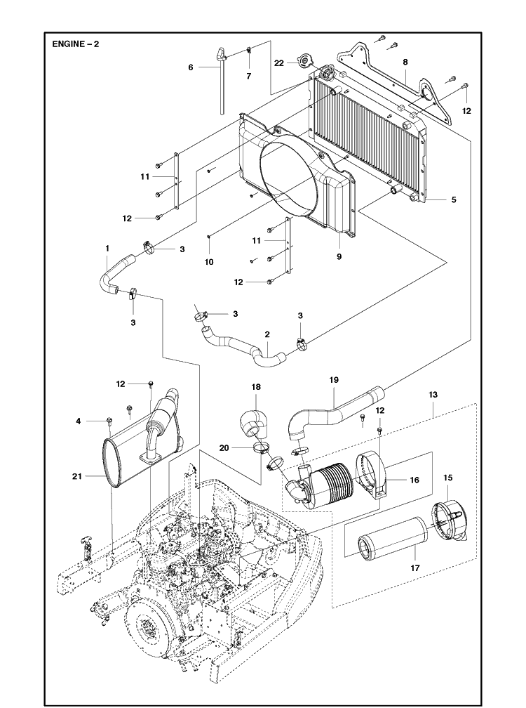 Engine 2 Diagram and Parts List for P525  Husqvarna Lawn Mower