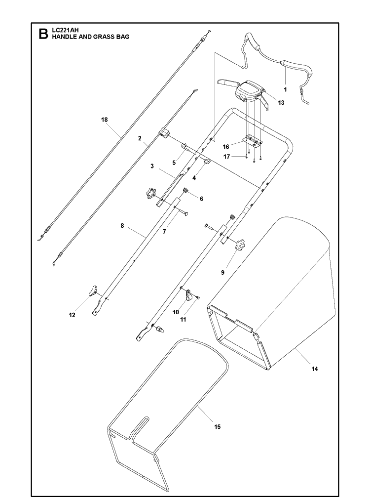 Handle Diagram and Parts List for LC221AH (96799290100)(2019-08) Husqvarna Lawn Mower