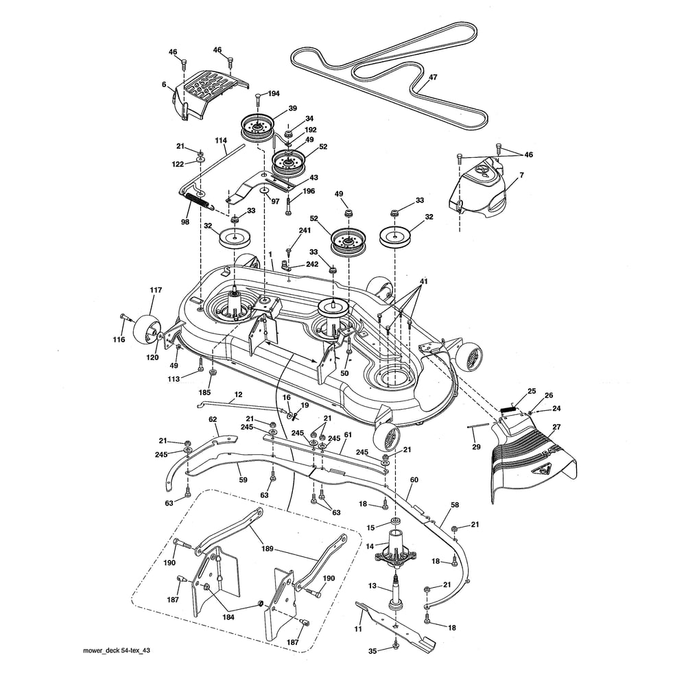 Mower Deck Diagram and Parts List for 96043025900  Husqvarna Lawn Tractor